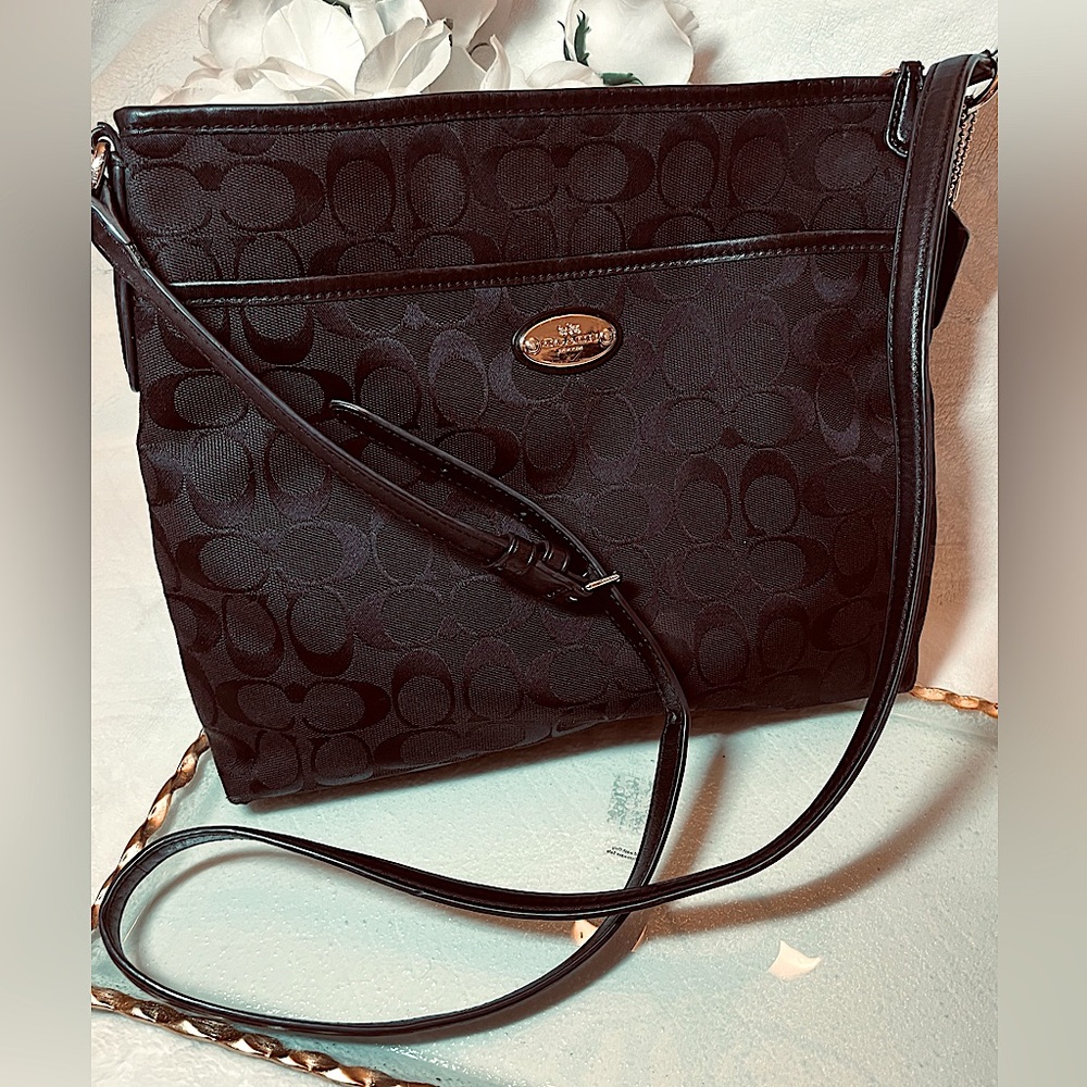 NEW Coach Black Signature Canvas and Leather File Crossbody Handbag - Picture 15 of 15